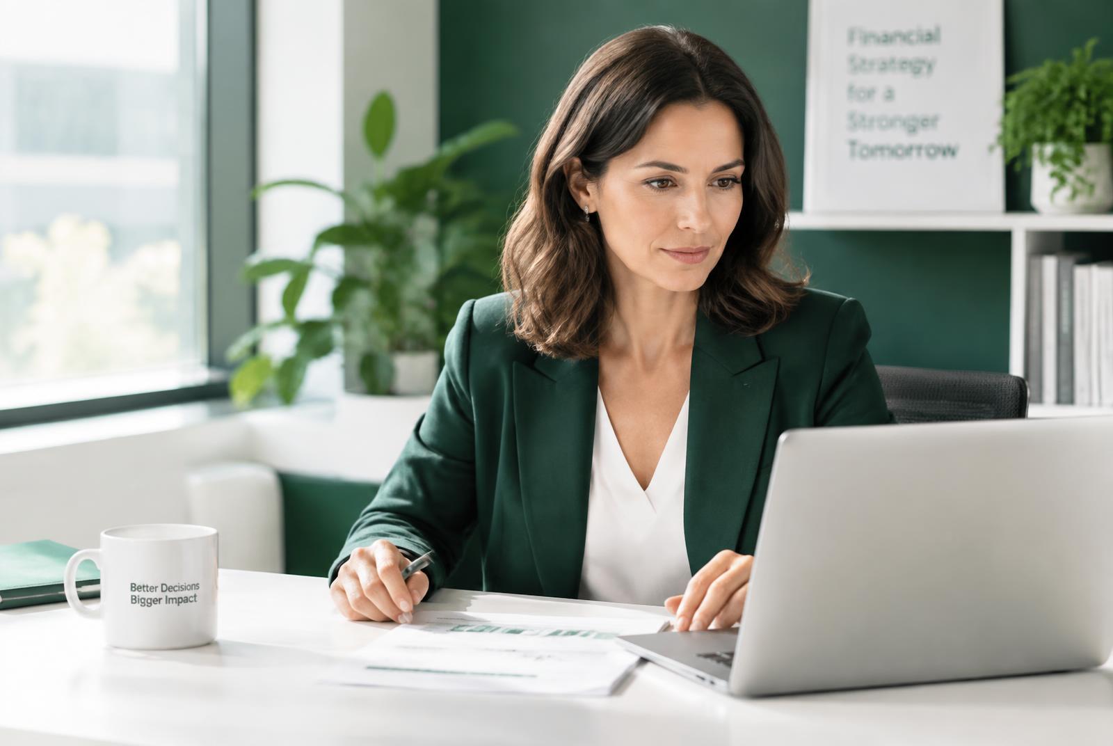 Finance director reviewing figures on a laptop