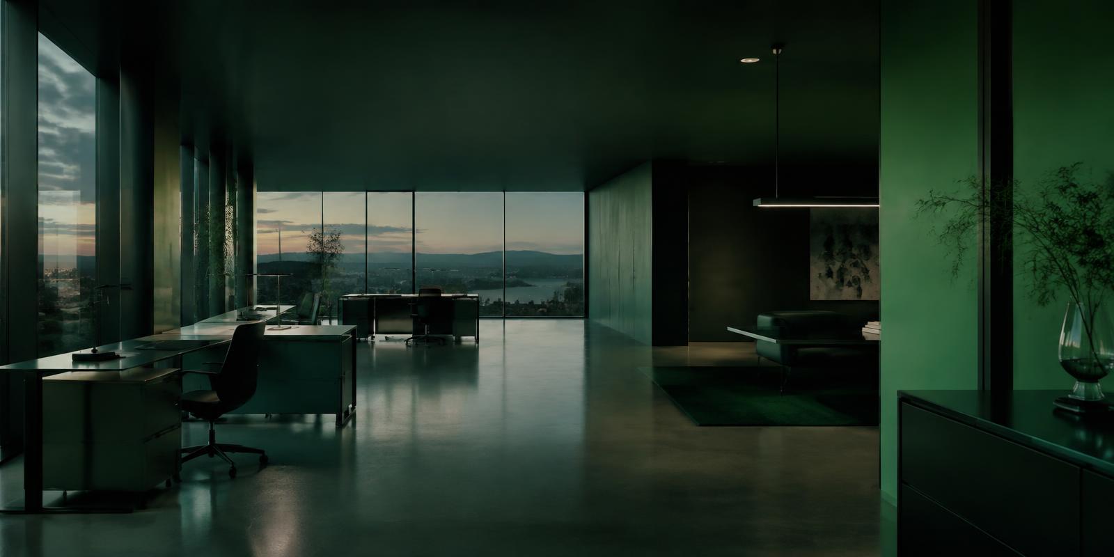 Modern office at dusk